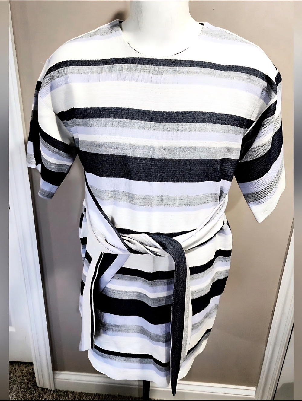 NWT ASOS Tie Front Shift Dress in Natural Fiber StripeWomen's Size 12